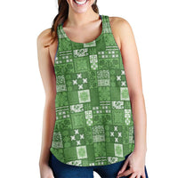 Vintage Hawaiian Quilting Patterns Women Racerback Tank Green Style Tribal Fabric Patchwork - Polynesian Pride