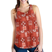 Vintage Hawaiian Quilting Patterns Women Racerback Tank Red Style Tribal Fabric Patchwork - Polynesian Pride
