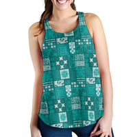 Vintage Hawaiian Quilting Patterns Women Racerback Tank Turquoise Style Tribal Fabric Patchwork - Polynesian Pride