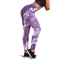 Vintage Purple Polynesia Leggings Plumeria With Hibiscus Tropical Vibes - Polynesian Pride
