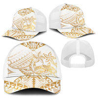 White and Gold Polynesia Baseball Net Cap Plumeria Tattoo With Polynesian Pattern - Polynesian Pride