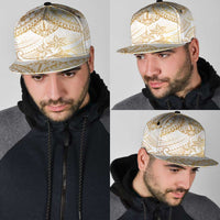 White and Gold Polynesia Snapback Cap Plumeria Tattoo With Polynesian Pattern - Polynesian Pride