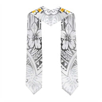 White Polynesia Graduation Stole Plumeria Tropical Leaves With Galaxy Polynesian Art
