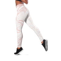 White Sunday Lotu Tamaiti Leggings Polynesian Wave Pastel Blush - Polynesian Pride