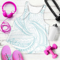 White Sunday Lotu Tamaiti Women Racerback Tank Polynesian Wave Pastel Cyan - Polynesian Pride