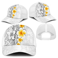White Tropical Plumeria With Galaxy Polynesian Art Baseball Net Cap - Polynesian Pride