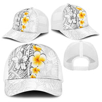White Tropical Plumeria With Galaxy Polynesian Art Baseball Net Cap - Polynesian Pride