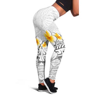 White Tropical Plumeria With Galaxy Polynesian Art Leggings - Polynesian Pride