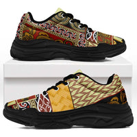 Yellow Aotearoa Kowhaiwhai Pattern Chunky Sneakers NZ Maori Quilt Style - Polynesian Pride