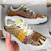 Yellow Aotearoa Kowhaiwhai Pattern Chunky Sneakers NZ Maori Quilt Style - Polynesian Pride