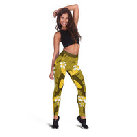 Yellow Banana Leaf Hawaii Leggings Lau Maia Plumeria Tropical Summer Vibes