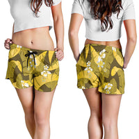 Yellow Banana Leaf Hawaii Shorts for Women Lau Maia Plumeria Tropical Summer Vibes