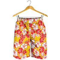 Yellow Hawaii Hibiscus Shorts for Men Tropical Flowers Seamless Pattern - Polynesian Pride