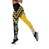 Yellow Niho Taniwha Mix Poutama Leggings Unique Taniko Aotearoa - Polynesian Pride
