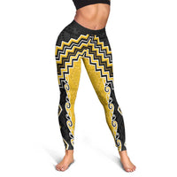 Yellow Niho Taniwha Mix Poutama Leggings Unique Taniko Aotearoa - Polynesian Pride