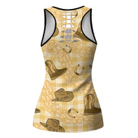 Yellow Palaka Hawaii Cowboy Hollow Tank Top Puakenikeni Lei Paniolo Papale Seamless Vibes - Polynesian Pride