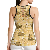 Yellow Palaka Hawaii Cowboy Hollow Tank Top Puakenikeni Lei Paniolo Papale Seamless Vibes - Polynesian Pride