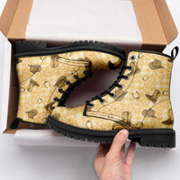 Yellow Palaka Hawaii Cowboy Leather Boots Puakenikeni Lei Paniolo Papale Seamless Vibes LT14 - Polynesian Pride
