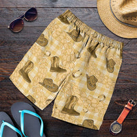 Yellow Palaka Hawaii Cowboy Shorts for Men Puakenikeni Lei Paniolo Papale Seamless Vibes - Polynesian Pride