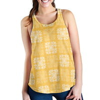 Yellow Palaka Quilt Hawaii Women Racerback Tank Traditional Hawaii-plaid Pattern - Polynesian Pride