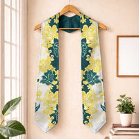 Yelow Teal Hibiscus Plumeria Floral Graduation Stole