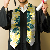 Yelow Teal Hibiscus Plumeria Floral Graduation Stole