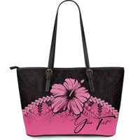 (Custom Personalised) Polynesian Leather Tote Bag Hibiscus Personal Signature Pink Pink - Polynesian Pride