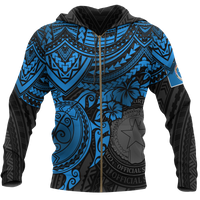Northern Mariana Islands Polynesian Hoodie (Zip up) Blue Turtle Unisex Blue - Polynesian Pride