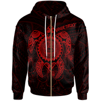 American Samoa Polynesian Custom Zip up Hoodie Vintage Polynesian Turtle (Red) Unisex Black - Polynesian Pride