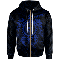 Hawaii Polynesian Custom Zip up Hoodie Vintage Polynesian Turtle (Blue) Unisex Blue - Polynesian Pride