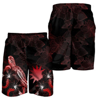 Nauru Polynesian Men's Shorts - Turtle With Blooming Hibiscus Red - Polynesian Pride