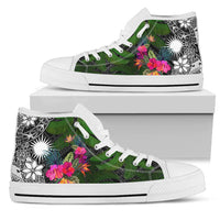 Marshall Islands High Top Shoes - Turtle Plumeria Banana Leaf Unisex White - Polynesian Pride
