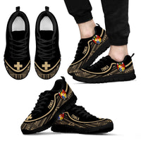 Tonga Wave Sneakers - Polynesian Pattern Gold Color Men's Sneakers - Black - Tonga Black - Polynesian Pride
