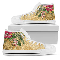 hawaiiHigh Top Shoe - Turtle High Top Shoe Strong Pattern Hibiscus Plumeria AH Womens High Top White - Polynesian Pride