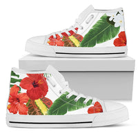 Hawaii White Hibiscus High Top Shoe Womens High Top White - Polynesian Pride