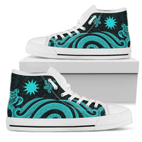 Nauru High Top Canvas Shoes - Turquoise Tentacle Turtle Unisex White - Polynesian Pride