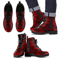 Gambier Islands Leather Boots - Polynesian Tattoo Red Red - Polynesian Pride