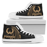 Pohnpei Micronesia High Top Shoes - Gold Tribal Wave Unisex White - Polynesian Pride