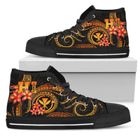 Polynesian Hawaii High Top Shoes - Gold Plumeria Unisex Black - Polynesian Pride