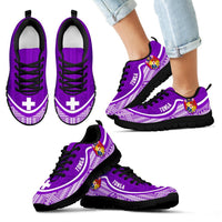 Tonga Wave Sneakers - Polynesian Pattern White Purple Color Kid's Sneakers - Black - Tonga Black - Polynesian Pride