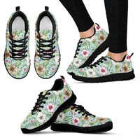 Hawaii Tropical Hibiscus Palm Leaves Sneakers Women's Sneakers Black - Polynesian Pride