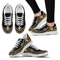 Tonga Wave Sneakers - Polynesian Pattern Gold Color Women's Sneakers - White - Tonga White - Polynesian Pride