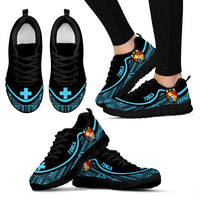 Tonga Wave Sneakers - Polynesian Pattern Blue Color Women's Sneakers - Black - Tonga Black - Polynesian Pride