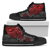 Samoa Polynesian High Top Shoes - Red Turtle Flowing Unisex Black - Polynesian Pride