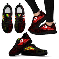 Polynesian Sneakers - Kanaka Maoli Flag Tonga Coat Of Arms & Flag Wing - A8 Unisex Black - Polynesian Pride