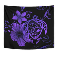 Hawaii Turtle Map Hibiscus Plumeria Poly Tapestry - Purple - Polynesian Pride