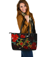 Hawaii Turtle Hibiscus Polynesian Large Tote Bag - Adela Style - AH Black - Polynesian Pride