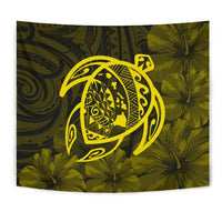 Hawaii Turtle Kanaka Map Hibiscus Poly Tapestry - Yellow - Polynesian Pride