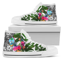 Guam High Top Shoes White - Turtle Plumeria Banana Leaf Unisex White - Polynesian Pride