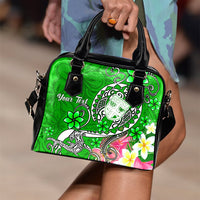 Fiji Custom Personalised Shoulder Handbag - Turtle Plumeria (Green) - Polynesian Pride